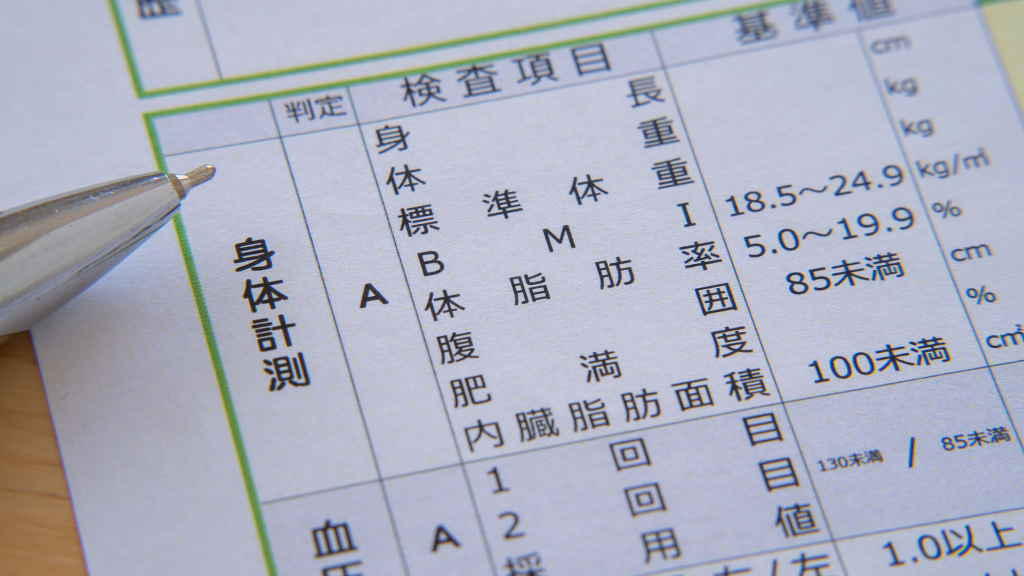 BMIなどの数値を記録する身体計測表
