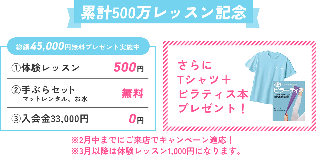 累計500万レッスン記念!総額45,000円無料プレゼント実施中!